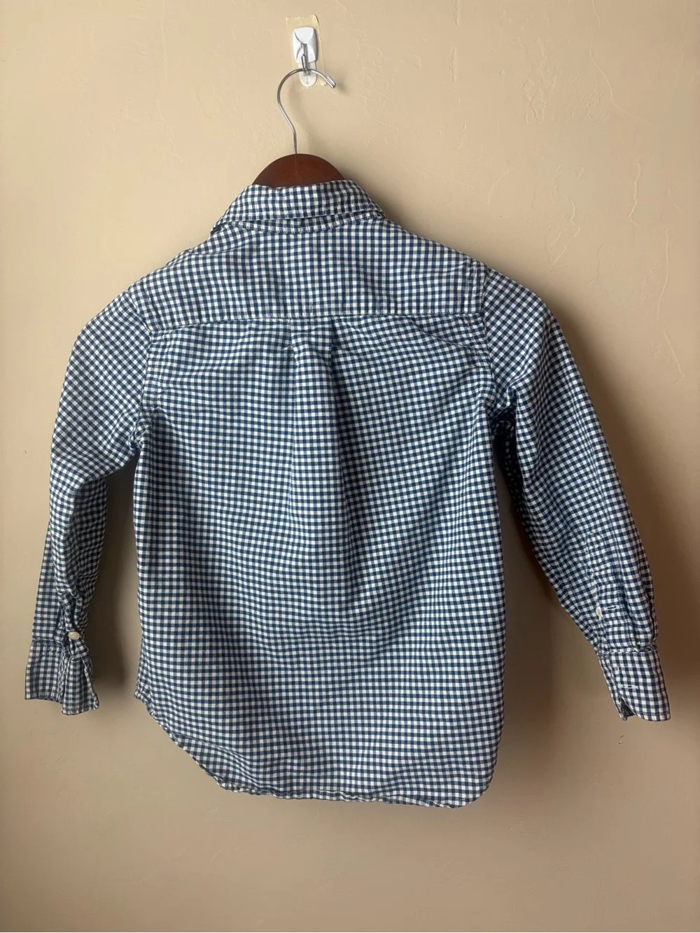 Ralph Lauren Boys Navy and White Gingham Button-Down Shirt size small (8) cotton